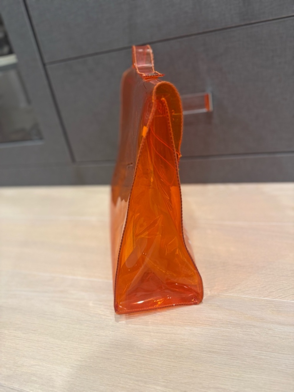 Hermes Orange Transparent Souvenir Vinyl Kelly-Style Top Handle Bag - Picture 3 of 5